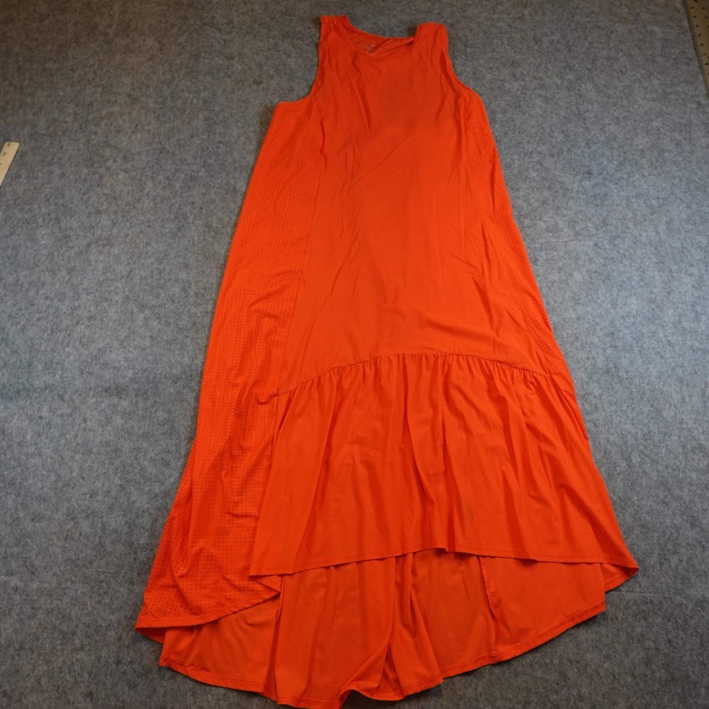 Sweaty Betty Dress Women Medium Red Orange Explorer Ace Midi Sleeveless High Low